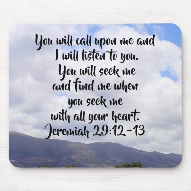 Jeremiah 29:12-13 Bible Verse On Clouds Mouse Mat (Front)
