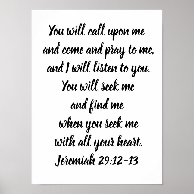 Jeremiah 29:12-13 Minimalist Bible Verse Poster (Front)