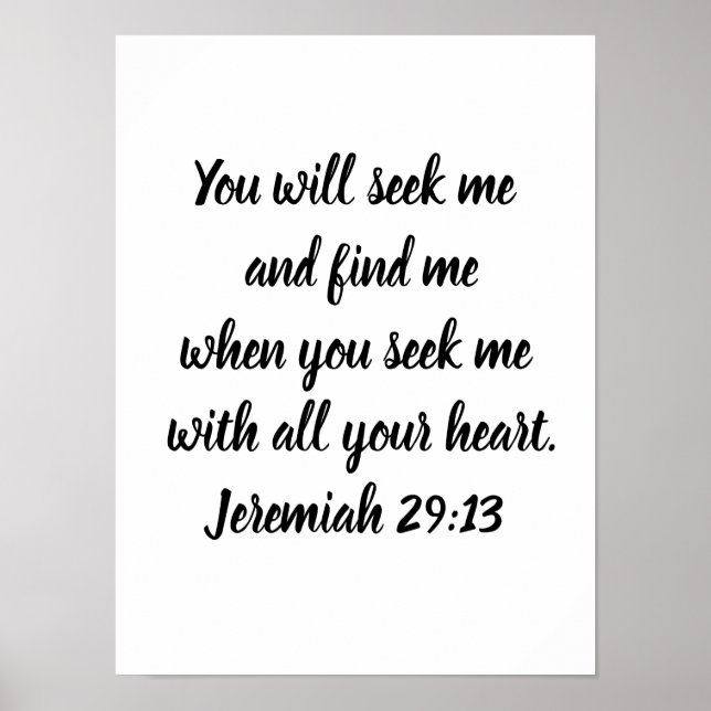 Jeremiah 29:13 Minimalist Bible Verse Poster (Front)