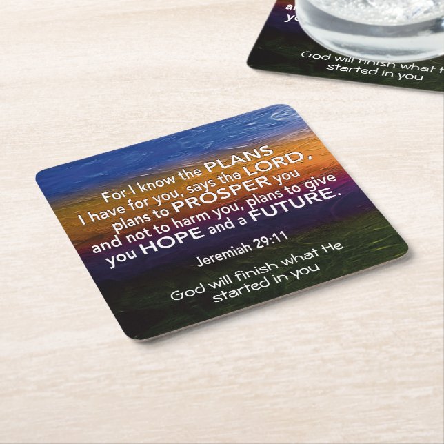 Jeremiah 29 I KNOW THE PLANS Christian Square Paper Coaster (Angled)