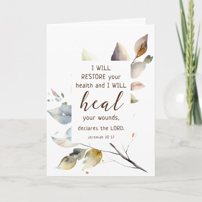 Jeremiah 30 17 I will restore your health Bible Card (Front)