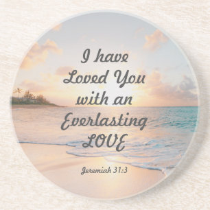 Jeremiah 31:3 I have Loved you Bible Ocean Sunset Coaster