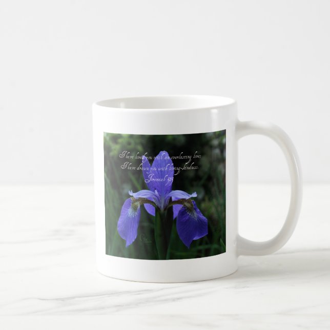 Jeremiah 31:3 Royal Blue Iris Coffee Mug (Right)