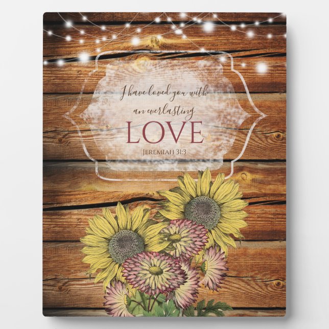 Jeremiah 31:3 Rustic Wood Bible Floral Bible Verse Plaque (Front)