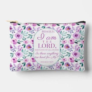 Jeremiah 32:27 with Purple Flowers Background Accessory Pouch