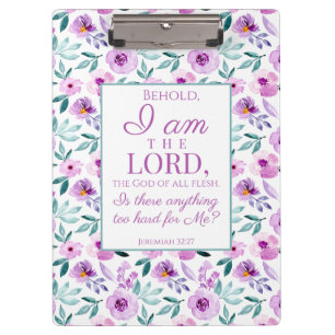 Jeremiah 32:27 with Purple Flowers Background Clipboard