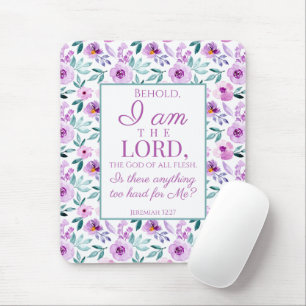 Jeremiah 32:27 with Purple Flowers Background Mouse Mat
