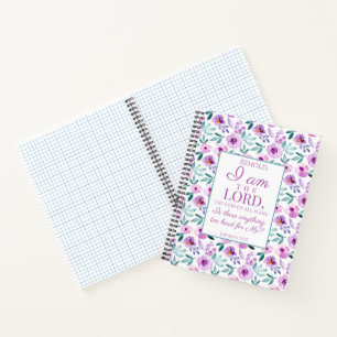 Jeremiah 32:27 with Purple Flowers Background Notebook