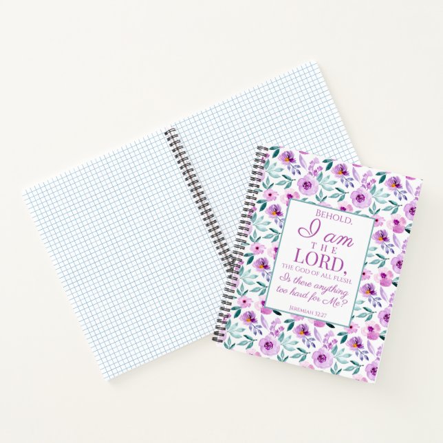 Jeremiah 32:27 with Purple Flowers Background Notebook (Inside)