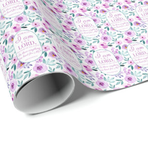 Jeremiah 32:27 with Purple Flowers Background Wrapping Paper