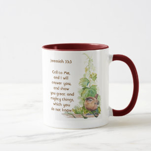 Jeremiah 33:3 Call to Me Bible Verse Wren Bird Mug