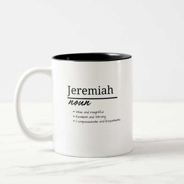 Jeremiah, Boy Personalised Name Definition Two-Tone Coffee Mug (Left)