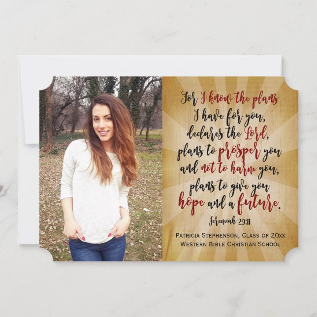 Jeremiah Christian Bible Verse Photo Graduation Invitation (Front)