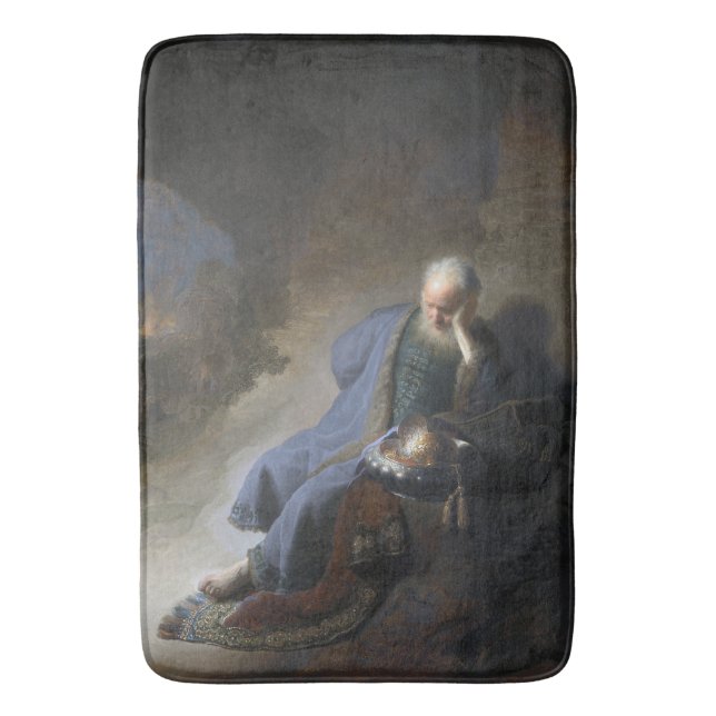 Jeremiah Lamenting on Fall of Jerusalem, Rembrandt Bath Mat (Front Vertical)
