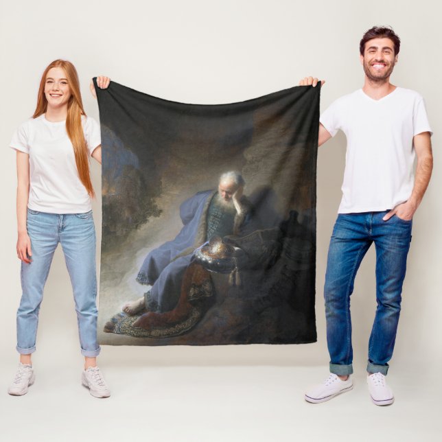 Jeremiah Lamenting on Fall of Jerusalem, Rembrandt Fleece Blanket (In Situ)