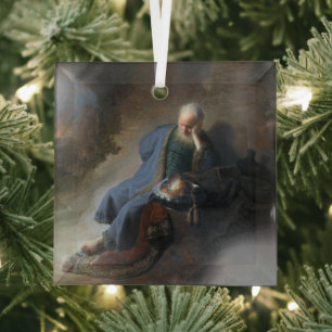Jeremiah Lamenting on Fall of Jerusalem, Rembrandt Glass Tree Decoration
