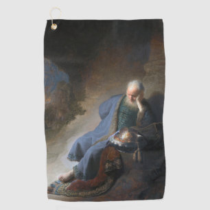 Jeremiah Lamenting on Fall of Jerusalem, Rembrandt Golf Towel