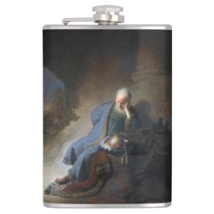 Jeremiah Lamenting on Fall of Jerusalem, Rembrandt Hip Flask