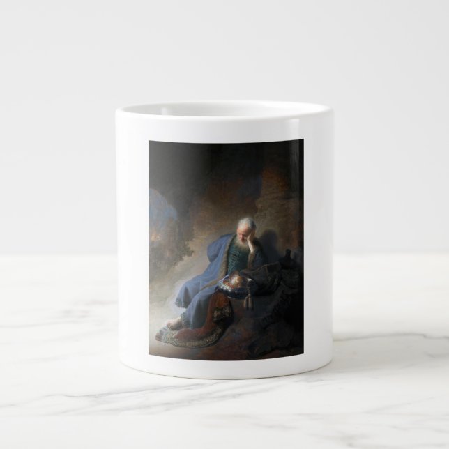 Jeremiah Lamenting on Fall of Jerusalem, Rembrandt Large Coffee Mug (Front)