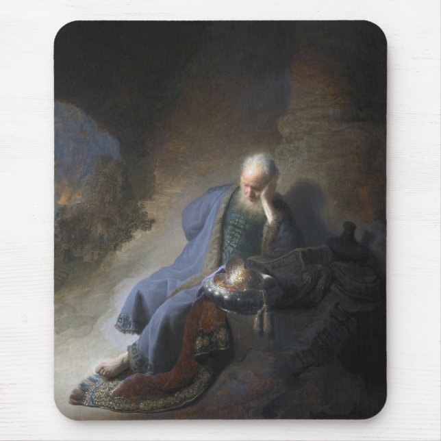 Jeremiah Lamenting on Fall of Jerusalem, Rembrandt Mouse Mat (Front)