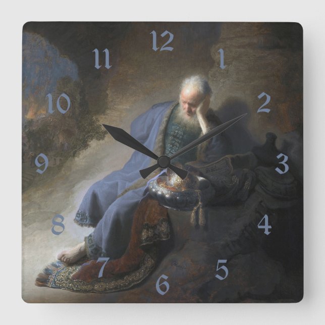 Jeremiah Lamenting on Fall of Jerusalem, Rembrandt Square Wall Clock (Front)