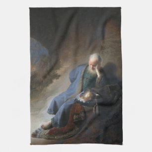Jeremiah Lamenting on Fall of Jerusalem, Rembrandt Tea Towel
