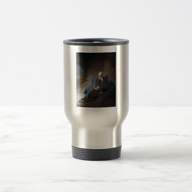 Jeremiah Lamenting on Fall of Jerusalem, Rembrandt Travel Mug (Center)