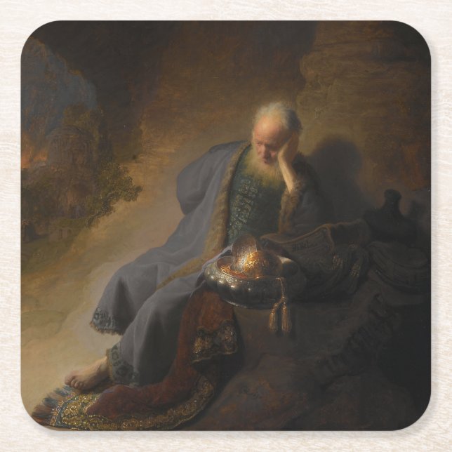 Jeremiah Lamenting the Destruction of Jerusalem Square Paper Coaster (Front)
