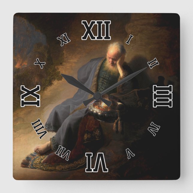 Jeremiah Lamenting the Destruction of Jerusalem Square Wall Clock (Front)