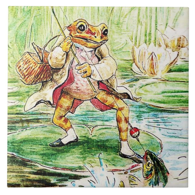 “Jeremy Fisher Catches a Fish” by Beatrix Potter Tile (Front)