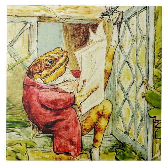 “Jeremy Fisher Reads the News” by Beatrix Potter Tile (Front)