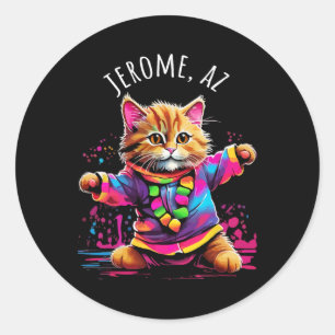 Jerome Arizona Dancing Cat Colourful Cute Kitty De Classic Round Sticker