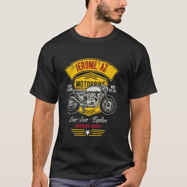 Jerome AZ USA Retro Distressed Style Motorcycle De T-Shirt (Front)