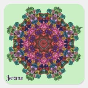 JEROME ~ Green Pink Purple Blue Kaleidoscope 3D ~ Square Sticker