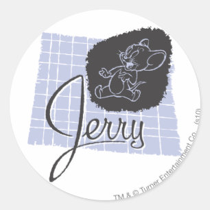 Jerry Black and Blue Script Classic Round Sticker