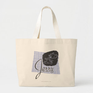 Jerry Black and Blue Script Large Tote Bag