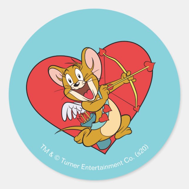 Jerry Mouse Dressed as Valentine Cupid Classic Round Sticker (Front)