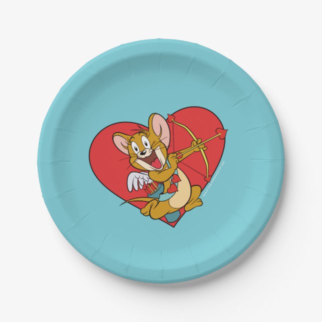 Jerry Mouse Dressed as Valentine Cupid Paper Plate (Front)