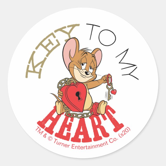 Jerry Mouse "Key To My Heart" Valentine Classic Round Sticker (Front)