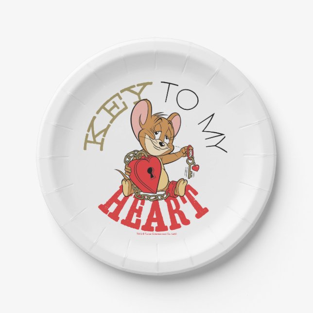 Jerry Mouse "Key To My Heart" Valentine Paper Plate (Front)
