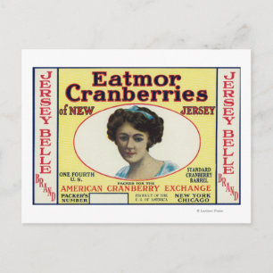 Jersey Belle Eatmor Cranberries Brand Label Postcard