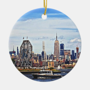 Jersey City NJ - Police Boat By Colgate Clock Ceramic Tree Decoration