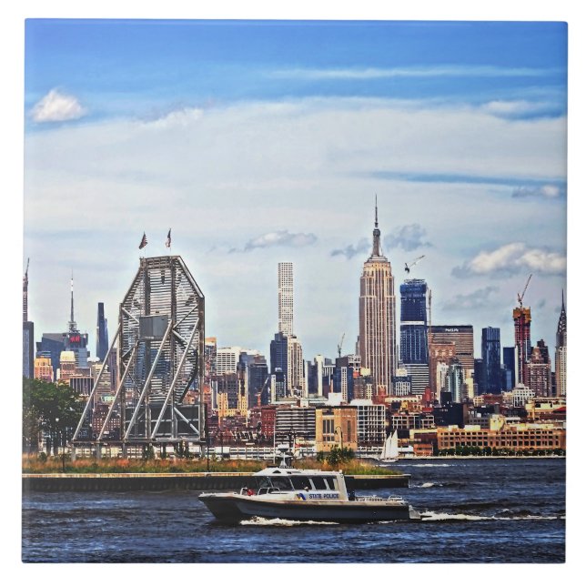 Jersey City NJ - Police Boat By Colgate Clock Tile (Front)