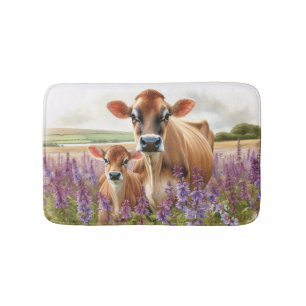 Jersey Cow and Calf Wildflower Bath Mat