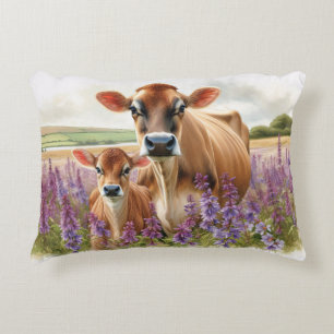 Jersey Cow and Calf Wildflower Decorative Cushion