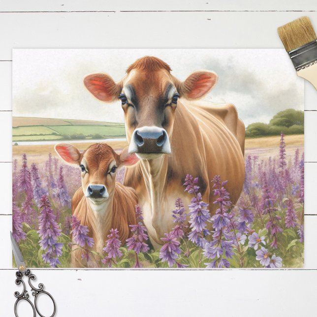 Jersey Cow and Calf Wildflower Decoupage Tissue Paper (Creator Uploaded)