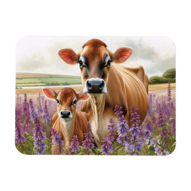Jersey Cow and Calf Wildflower Flexible Magnet (Horizontal)