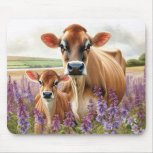 Jersey Cow and Calf Wildflower Mouse Mat
