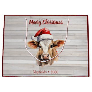Jersey Cow Barn Wood "Moory Christmas"  Large Gift Bag
