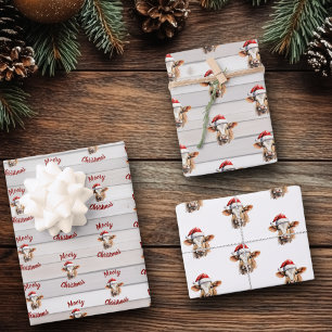 Jersey Cow, Barn Wood, "Moory Christmas"  Wrapping Paper Sheet